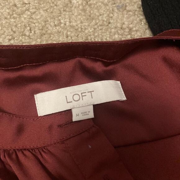 LOFT Button Down Shirtdress in Crimson Satin - Picture 3 of 6